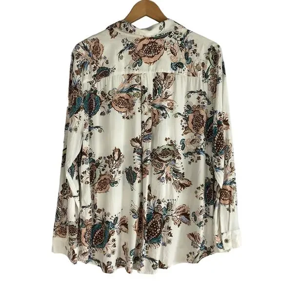 Chico's Boho Floral Blouse Shirt Women Size 3 XL Cream Brown Cottagecore Career - Picture 2 of 13